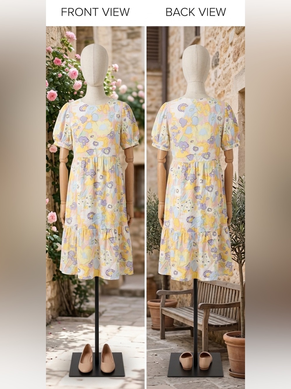 LOFT Floral Tiered Puff Sleeve Midi Dress Size 2P NWT